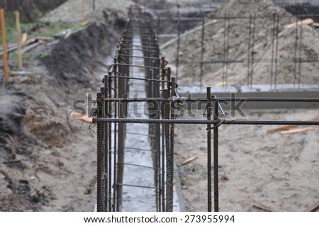 Formwork for the concrete foundation, building site.