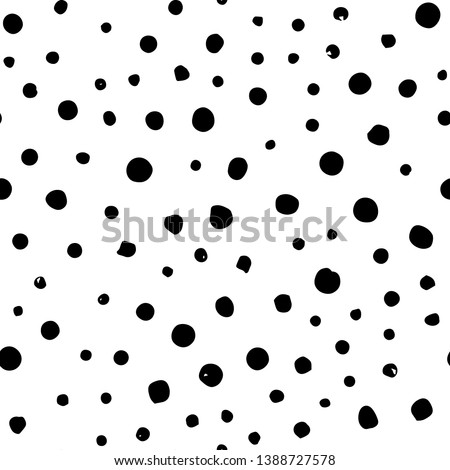Vector seamless hand draw polka dot brush black and white pattern. Monochrome Scandinavian backgrounds of simple primitive with dots for textile design, for covers of notebooks and other