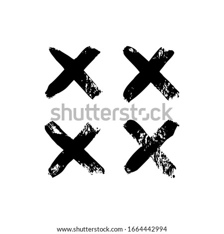 Multiplication and cross sign icon of ink brushstrokes. X Vector grunge punctuation mark and symbol for social media, logo, internet application, print. Hand draw icons isolated on white background