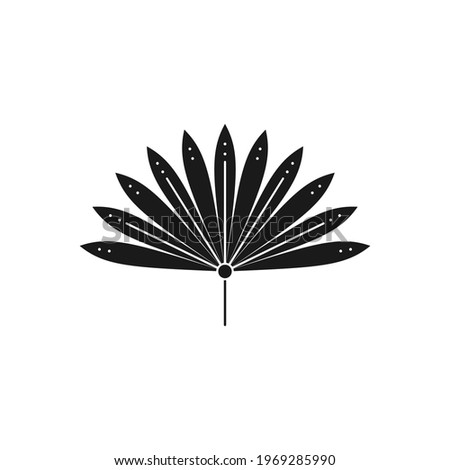 Dried Palm Leaf Silhouette in Simple Style. Vector Tropical Leaf Emblem. Boho Illustration for create Logo, Pattern, T-shirt Prints, Tattoo design, Social Media Post and Stories