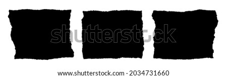 Set of Torn Paper Frames. Vector Collage Shape of Black Ripped Papers Silhouettes isolated on white background.