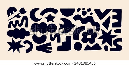 Abstract Kid Organic Shapes Set. Vector Naive Art Geometric Forms. Abstract Collage Figures for Patterns, Templates, Stickers, Promo Design, Web Design and Social Media