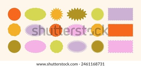 Wavy Zigzag Edge Rectangle, Oval, Circle Stickers Set. Vector Jagged Geometric Shapes. Abstract Elements for Frame, Stamp, Template, Promo Design, Web Design and Social Media