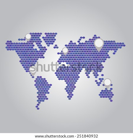 Computer graphic world map of round dots.