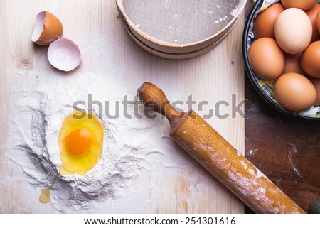 Dough ingredients set on table