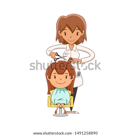 Girl getting a haircut, young woman, happy cute child