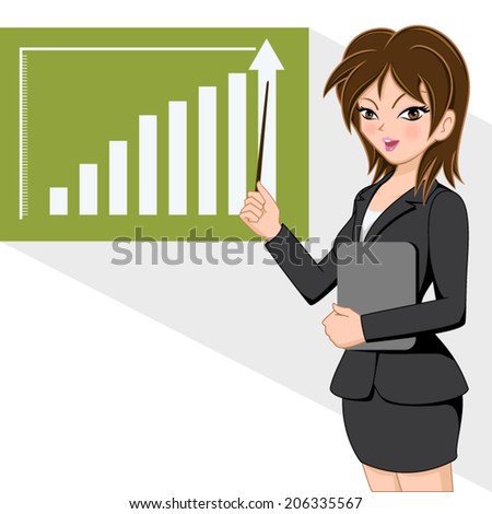Graph presentation, business meeting, professional woman.