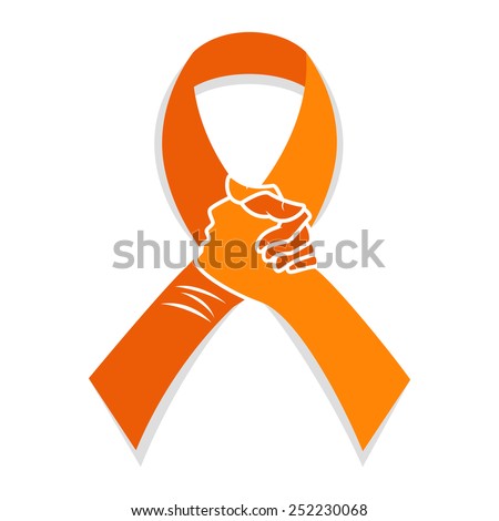 Self injury orange awareness ribbon, hands concept, people solidarity, vector illustration