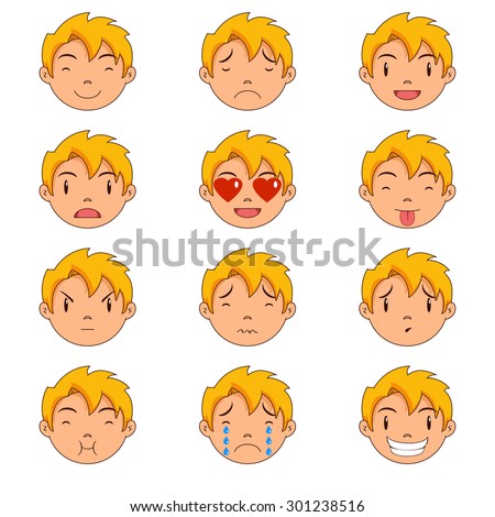 Child emotions, faces, vector illustration, set collection