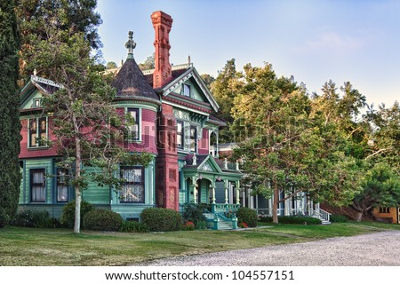 HDR image of Victorian style architecture Restoration of houses in Los Angeles Neighborhood