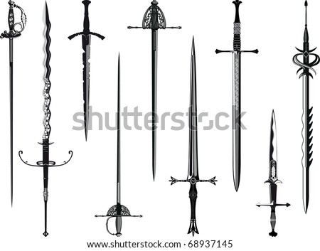 Simplified Copy Of My Collection Of Swords Isolated On White Stock ...