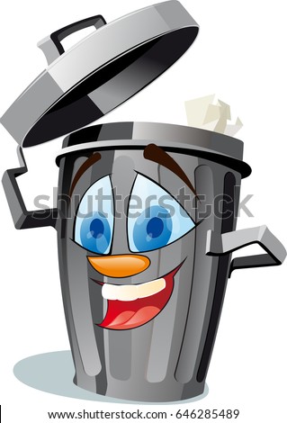 A funny trash canfully removes his cover like a hat and invites you to throw garbage into it