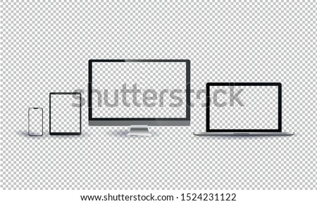 Monitor, laptop, tablet, smartphone, realistic vector set on a transparent background
