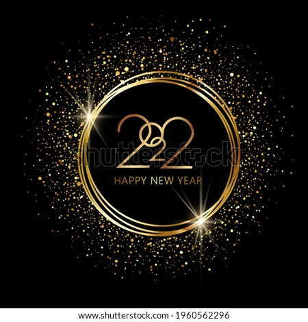 Happy new year 2022 Elegant golden text. Minimalistic vector illustration