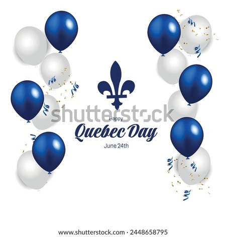 Happy Quebec Day. National holiday of Quebec. Saint Jean-Baptiste Day. Realistic ribbons and decorations with holiday symbol