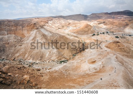 Vicinities of an ancient fortress Masada and a foot track on its slope, Israel