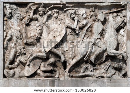 Fight scene on a relief of the Arch of Constantine, Rome, Italy
