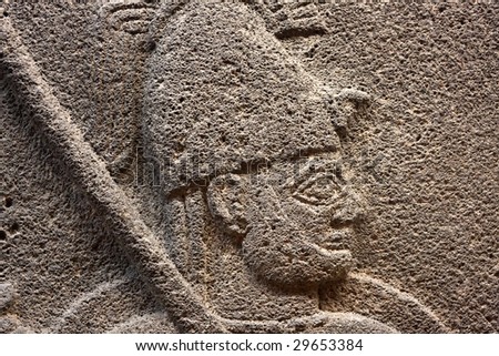 Bas-relief of the ancient soldier - an exhibit from Museum of Anatolian Civilizations, Ankara, Turkey
