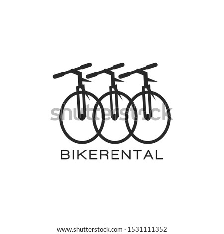 Bike rental logo design in a minimalist style, three bicycle in a row creative emblem for a mountain bike store