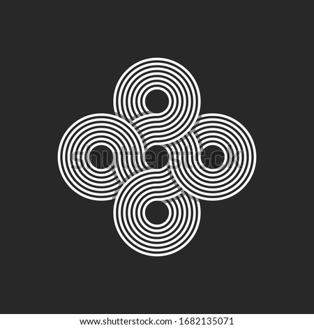 Infinity logo endless geometric symmetrical pattern of many weaving five circles of thin lines in the Celtic ornament