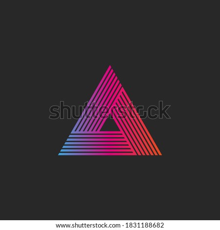 Triangle logo gradient abstract linear infinite geometric shape, intersection thin lines hipster monogram minimal style delta tech symbol.