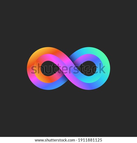 Infinity logo 3d geometric shape, bright gradient endless loop tech symbol.