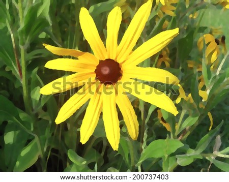 One yellow flower in the grass | filter oil paint