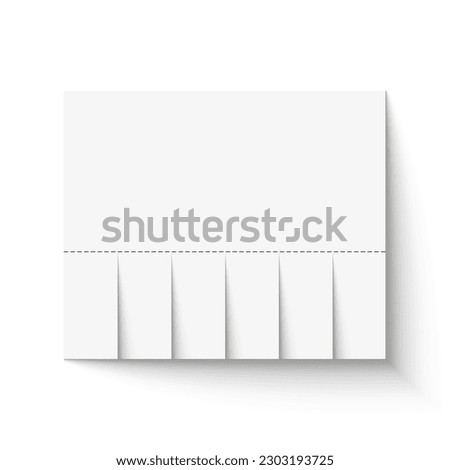 The glued realistic paper advertisement with tear-off pieces is an empty vector design mockup for a promotional announcement with shadows, isolated on a white background.