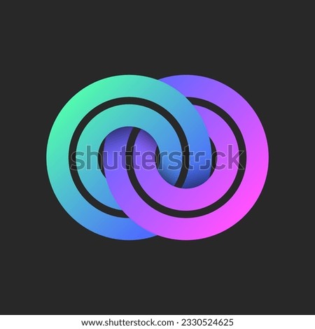 Circular logo or chain round link symbol vibrant gradient creative design, overlapping of four circles look like two bright colorful letters OO monogram.