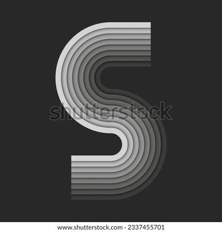 Bold letter S monogram logo initial, gray parallel ribbons creative multilayers pattern, 3d paper cut style design emblem, identity typography mark.