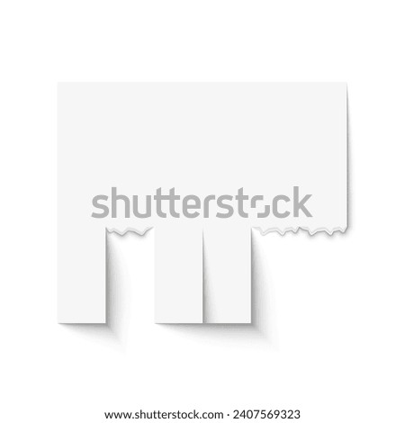 The glued realistic white paper ad banner with tear-off detach stripes is an vector design empty mockup for promotional announcement with shadows, advertisement poster isolated on a white background.