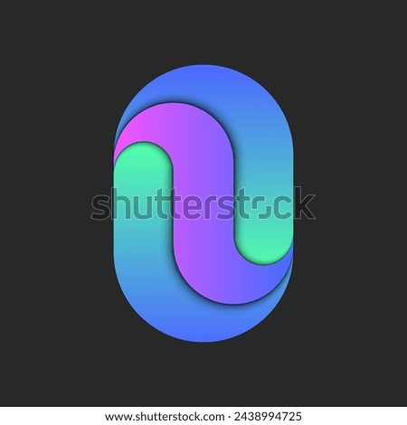 Oval geometric shape logo or letter O design mockup, zero 0 number concept symbol, two areas vibrant gradient layers with shadows.