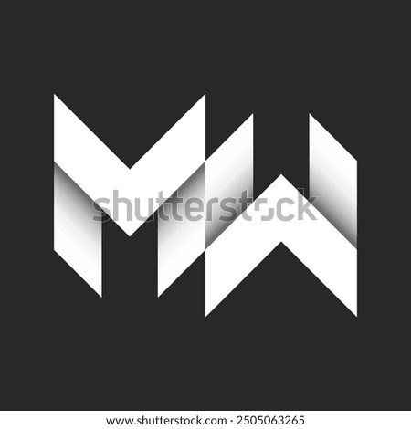 Initials MW or WM monogram logo, white ribbons design with shadows, attached two letters M and W combination.