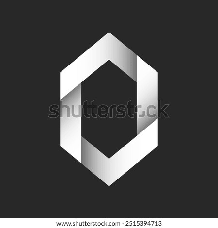 Sleek hexagonal vector logo letter O shape with modern geometric style, featuring gradient shadows and sharp angles, ideal for contemporary branding, corporate identity, and minimalistic design.