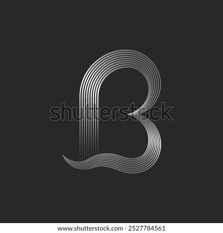 Elegant silver monogram logo design featuring the letter B with sleek linear curves and gradient effect, ideal for luxury branding and creative identity projects in modern and minimalist styles.