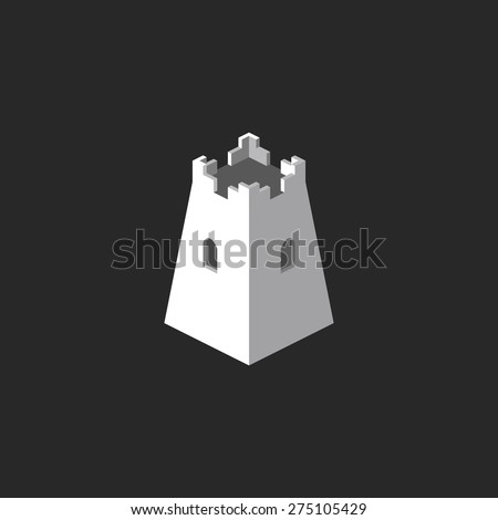 Tower logo 3D abstract building, isometric castle icon mockup, business card perspective symbol template