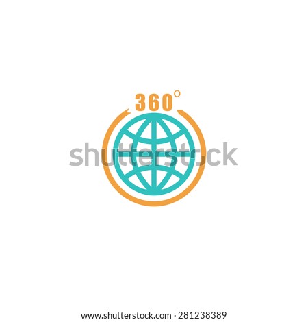 Travel circle mockup logo, globe arrow with 360 degrees, tourism icon
