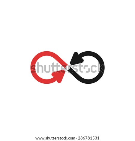 Infinity logo mockup, black and red arrows icon, recycling technology infinite symbol