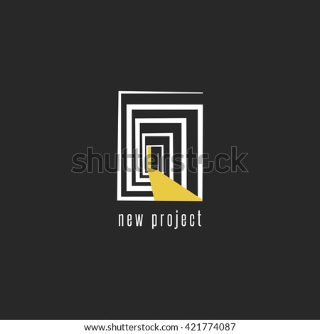 Development of a new project logo design, abstract room with a door emblem template for business card developer, creative idea of engineering startup