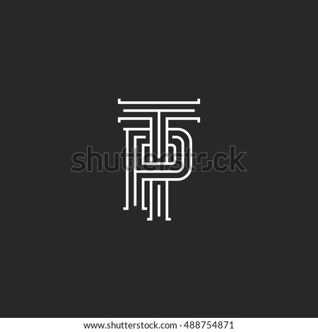 letters tp logo hipster monogram weaving thin line emblem pt
