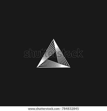 Triangle logo linear infinity geometric pyramid shape, black and white overlapping thin lines hipster monogram minimal style infinite icon