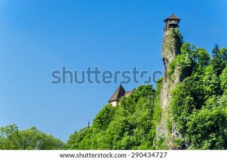 Orava castle tower, on the background of the blue sky, one of the most beautiful Slovak castles, Orava Podzamcze, Slovakia