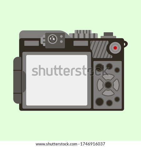 digital camera with a panel. view from the side of the photographer. control buttons and screen. Vector stock illustration on a lettuce background. Place for an inscription or picture. Flat simplified