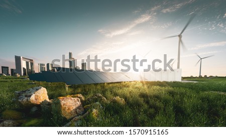 Similar – Foto Bild Landschaft mit Windkraft