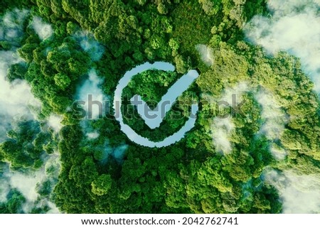 An icon of a goal fulfilled in the form of a clear pond in the middle of a lush forest. 3d rendering. Photo stock © 
