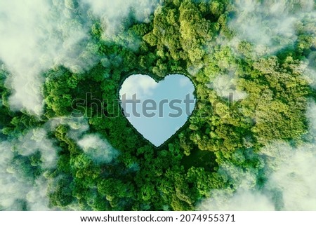 A heart-shaped lake in the middle of untouched nature - a concept illustrating the issues of nature conservation, bio-products and the protection of forests and woodlands in general. 3d rendering. Photo stock © 