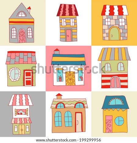 Vector hand drawn houses and homes architecture