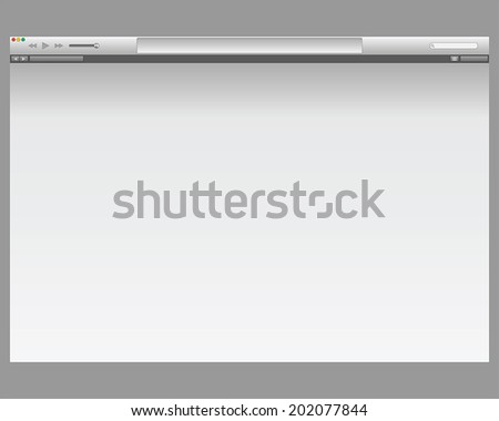 Flat video or audio player skin for web browser or website and mobile apps with blank screen. Isolated on background. Vector illustration with media interface bar panel