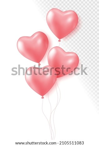 Realistic rose 3d heart balloons isolated on transparent background. Air balloons for Birthday parties, celebrate anniversary, weddings festive season decorations. Helium vector balloon illustration. Imagine de stoc © 
