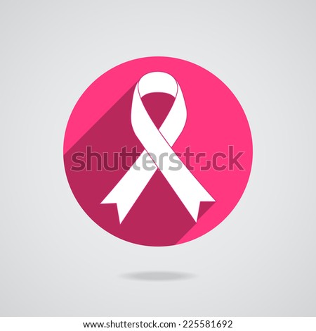 Breast cancer awareness pink single ribbon isolated on white background. Icon button logo. Vector illustration EPS 10